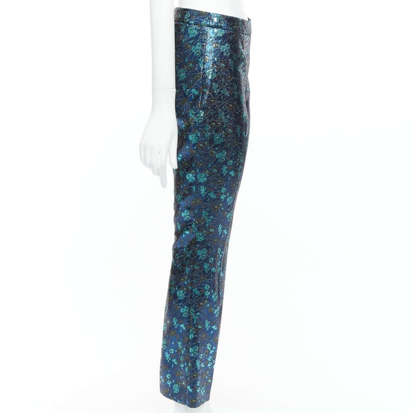 Prada Floral Brocade Pants Blue Polyester Good condition - Model View