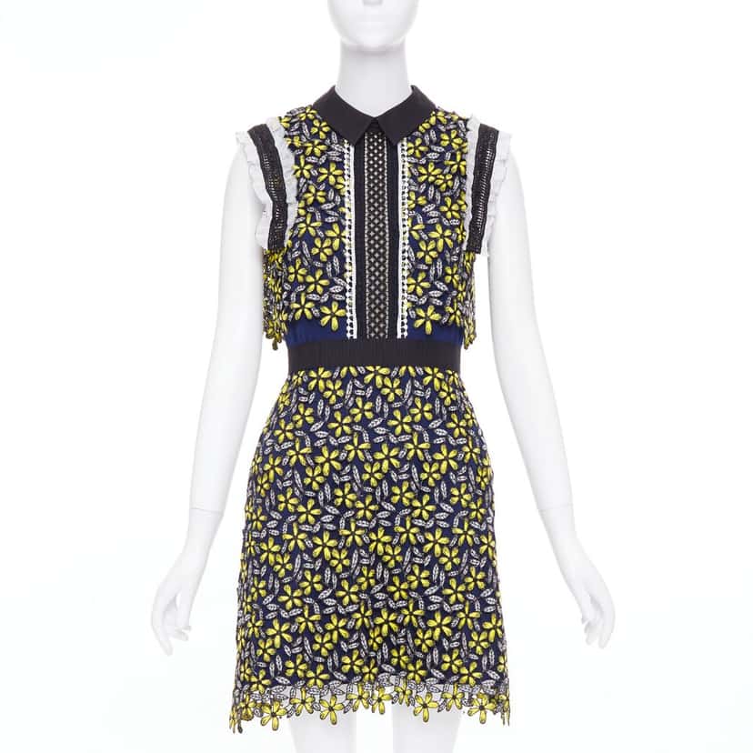 SELF-PORTRAIT Eleina Sculpted Daisy Guipure Dress Yellow Polyester Very good condition - Front View