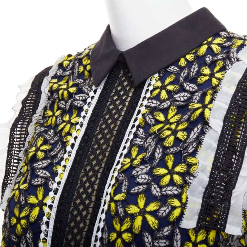 SELF-PORTRAIT Eleina Sculpted Daisy Guipure Dress Yellow Polyester Very good condition - Back View