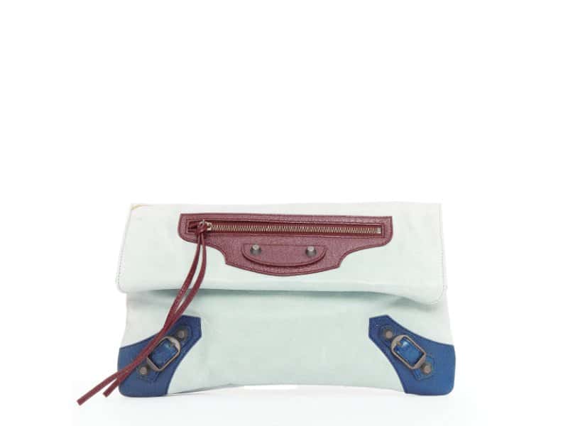 Balenciaga Motocross Classic Envelope Clutch Blue Leather Fair condition - Front View