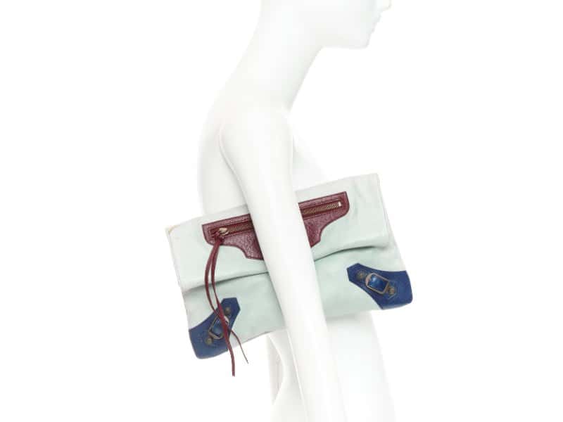 Balenciaga Motocross Classic Envelope Clutch Blue Leather Fair condition - Back View