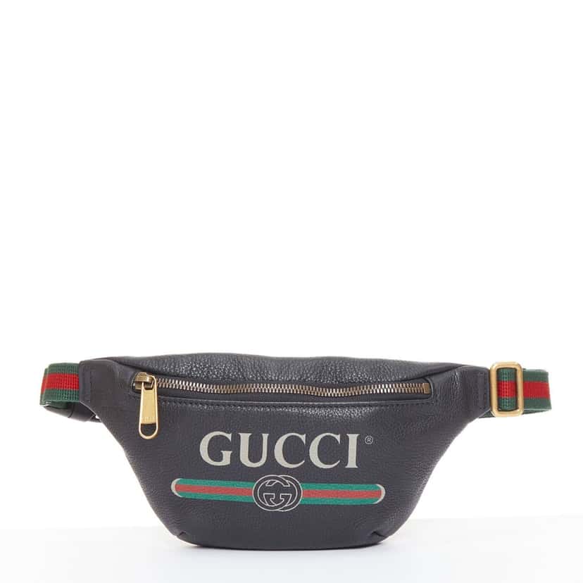 Gucci Gucci Print Leather Logo Small Belt Bag Black Leather Very good condition - Front View