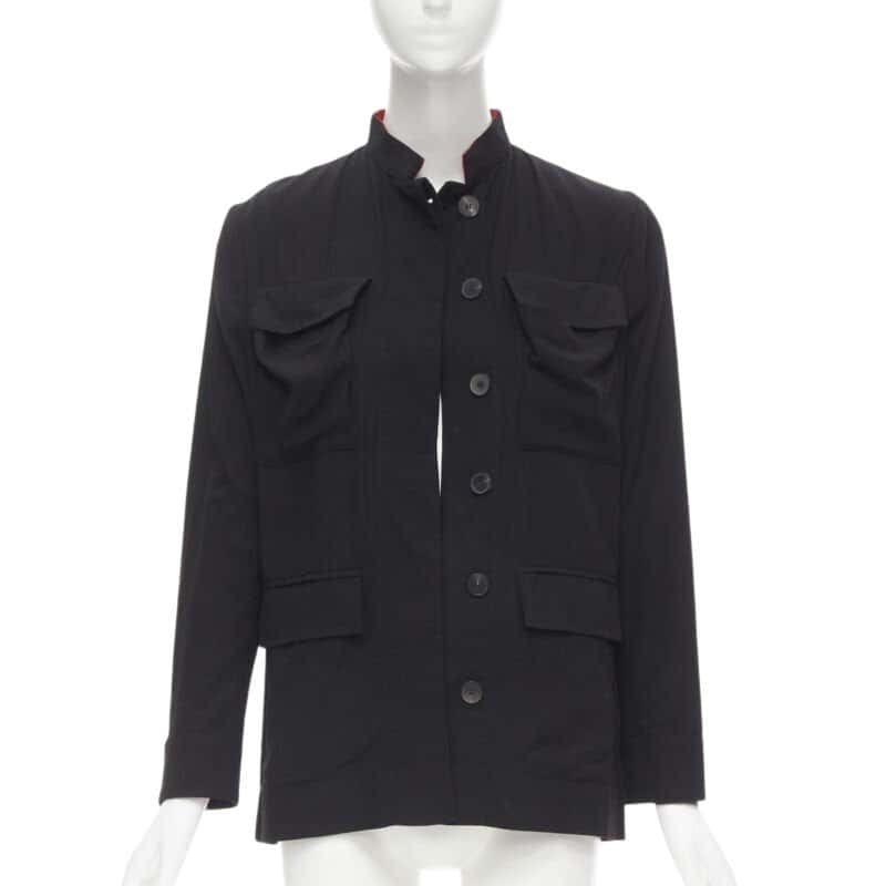 Haider Ackermann Red Mandarin Collar Jacket Black Cotton Never worn - Front View