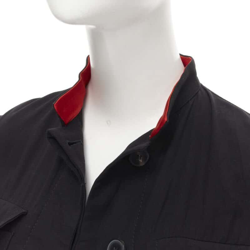 Haider Ackermann Red Mandarin Collar Jacket Black Cotton Never worn - Back View
