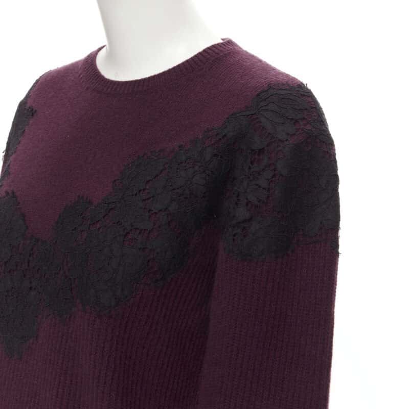VALENTINO GARAVANI Lace Applique Sweater Burgundy Wool Never worn - Back View