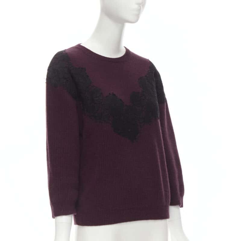 VALENTINO GARAVANI Lace Applique Sweater Burgundy Wool Never worn - Inside View