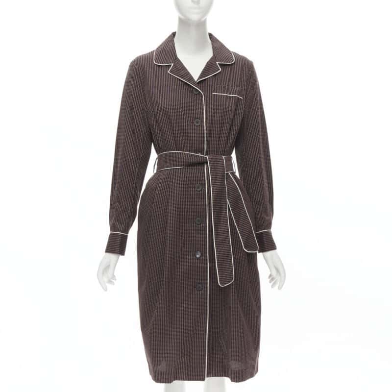 Dries Van Noten Pyjama Robe Dress Burgundy Cotton Never worn, with tag - Front View
