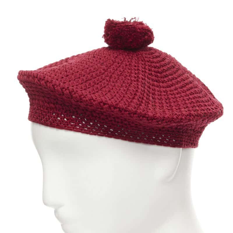 Gucci Red Pom Knit Beret Red Cotton Never worn - Back View