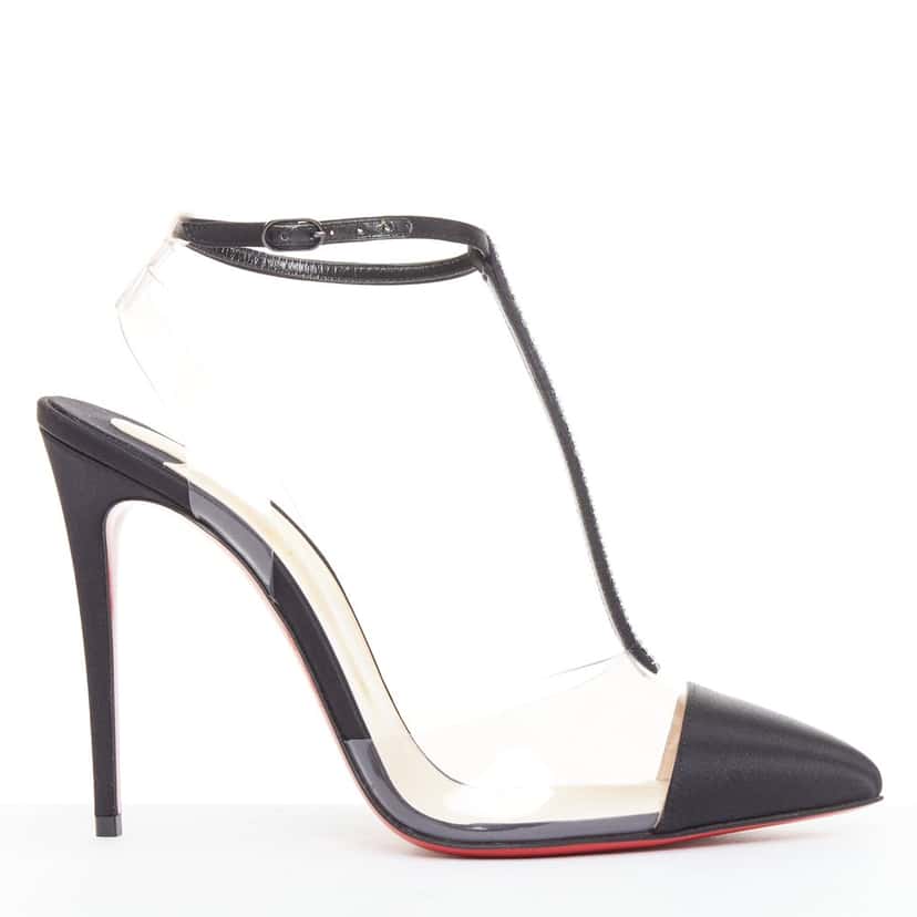 Christian Louboutin Nosy Strass 100 Crepe Satin PVC Black Silk Very good condition - Back View