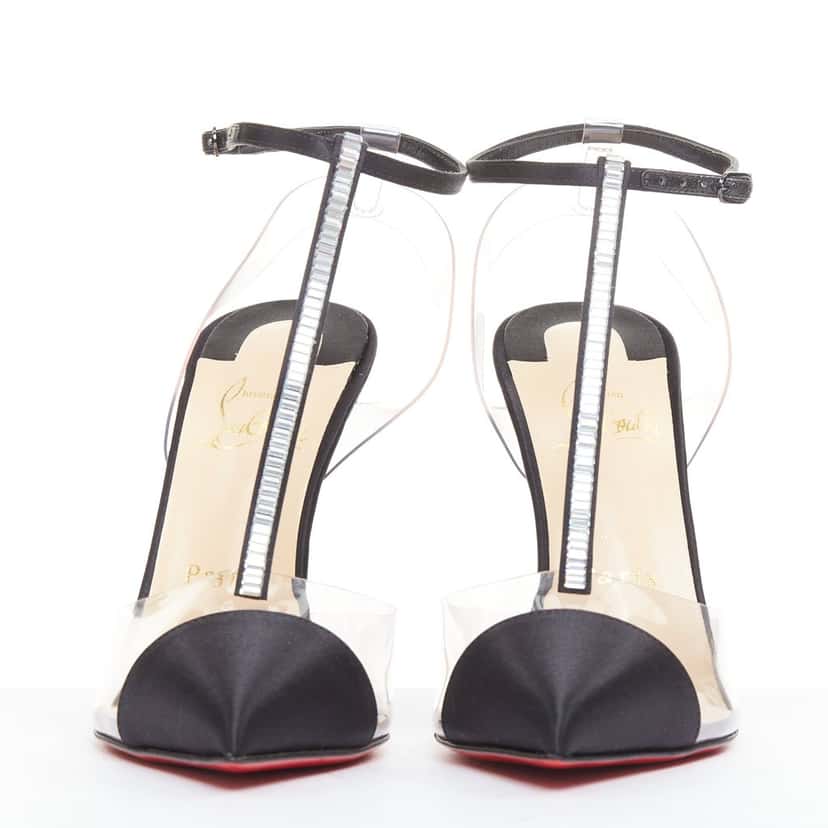 Christian Louboutin Nosy Strass 100 Crepe Satin PVC Black Silk Very good condition - Inside View