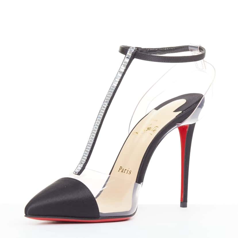 Christian Louboutin Nosy Strass 100 Crepe Satin PVC Black Silk Very good condition - Model View