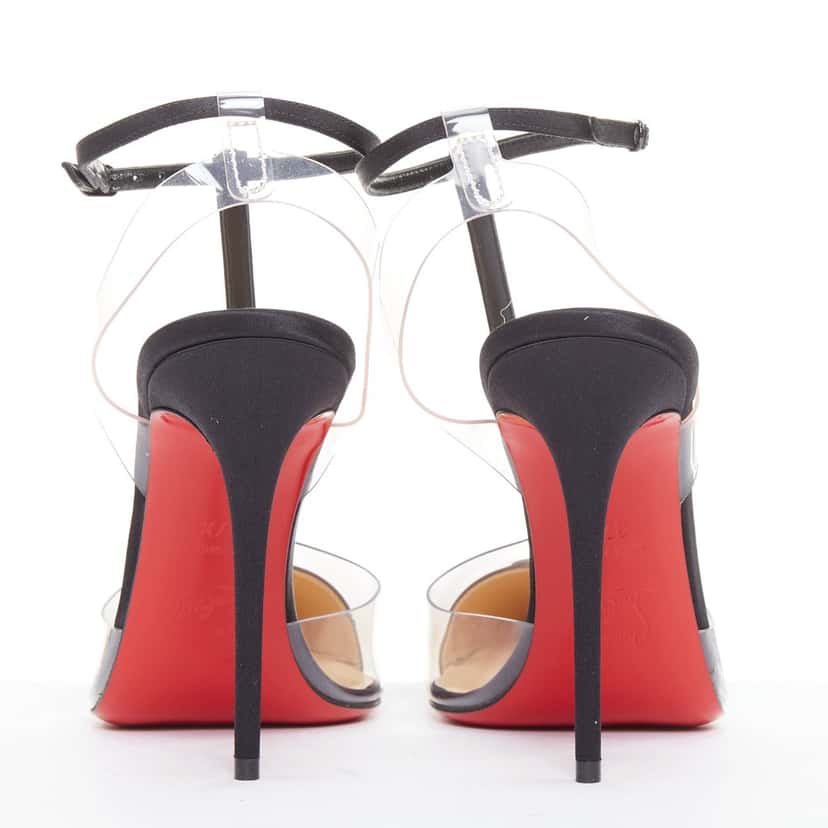Christian Louboutin Nosy Strass 100 Crepe Satin PVC Black Silk Very good condition - Box View