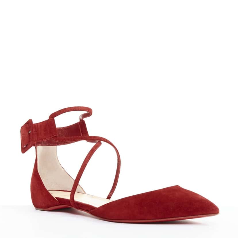 Christian Louboutin Suzanna Flat Veau Velours Carmin Red Suede Very good condition - Back View