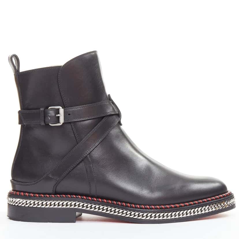 Christian Louboutin Chelsea Chain Flat Calf Brosse Black Leather Good condition - Front View