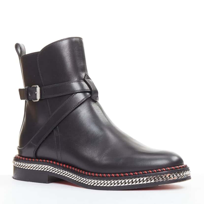 Christian Louboutin Chelsea Chain Flat Calf Brosse Black Leather Good condition - Back View