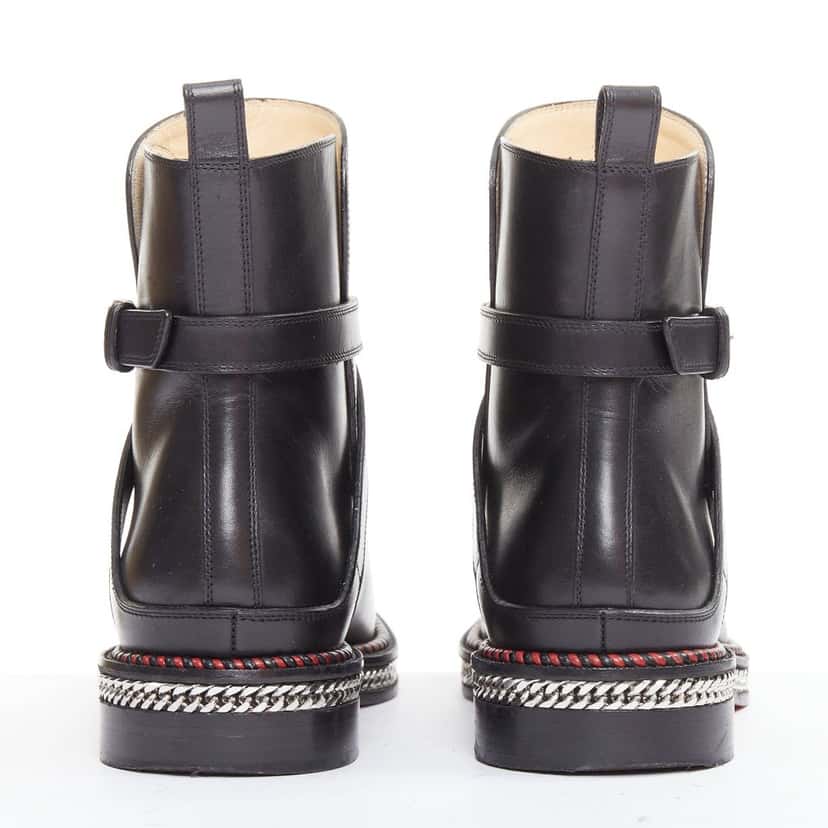 Christian Louboutin Chelsea Chain Flat Calf Brosse Black Leather Good condition - Box View