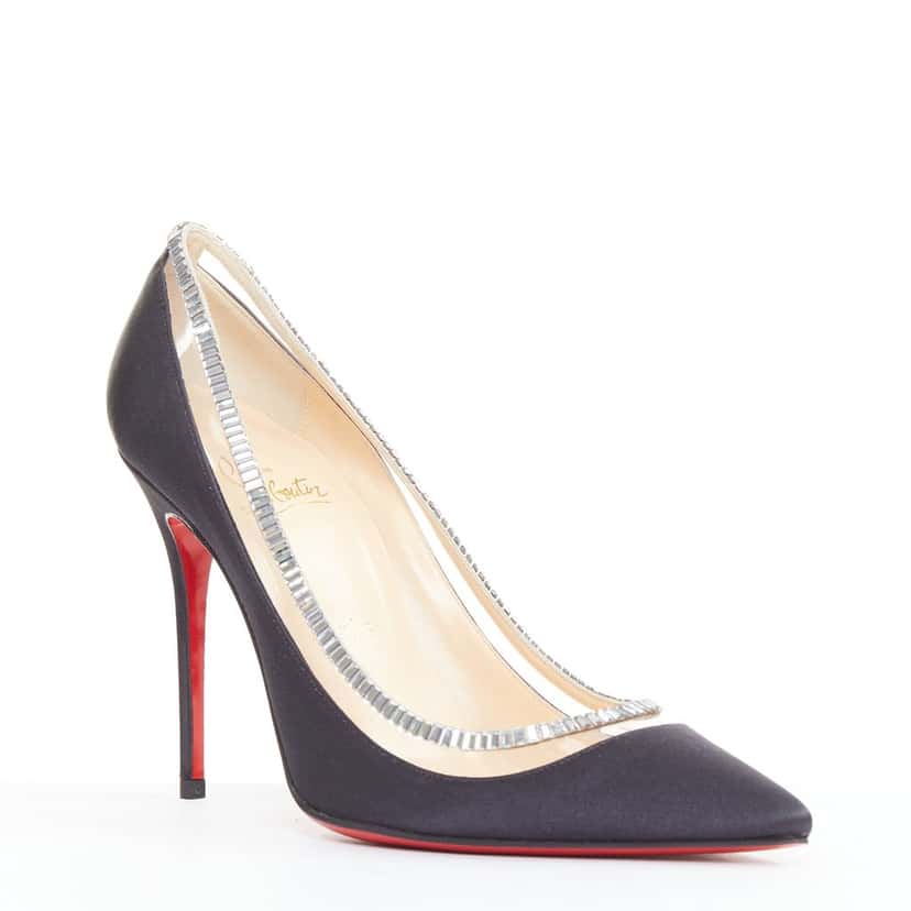 Christian Louboutin Paulina Strass 100 Crepe Satin Black Silk Good condition - Front View
