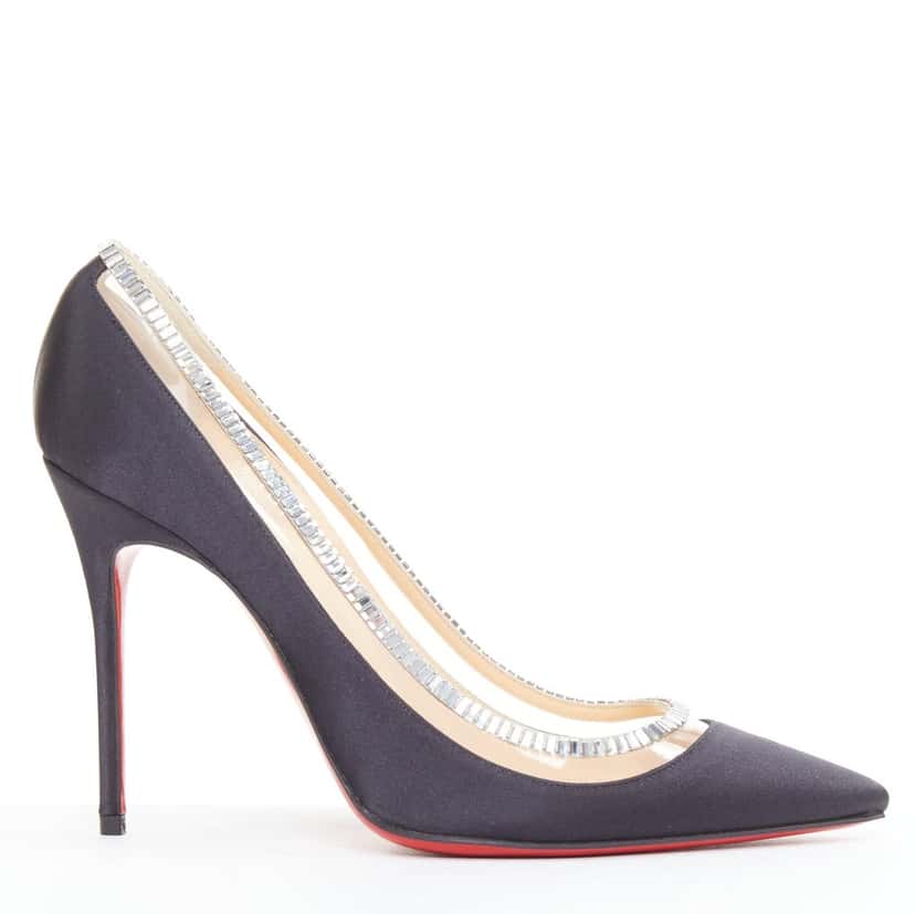 Christian Louboutin Paulina Strass 100 Crepe Satin Black Silk Good condition - Back View