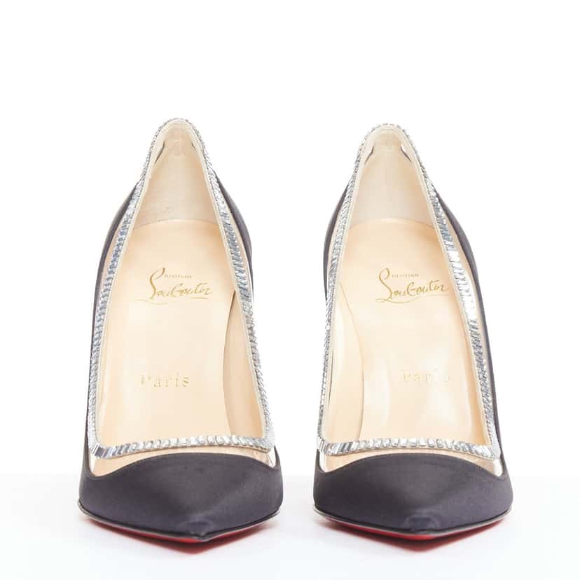 Christian Louboutin Paulina Strass 100 Crepe Satin Black Silk Good condition - Inside View