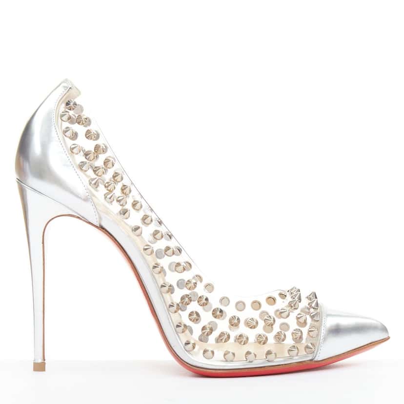 Christian Louboutin Spike Me 100 Silver Leather Good condition - Front View