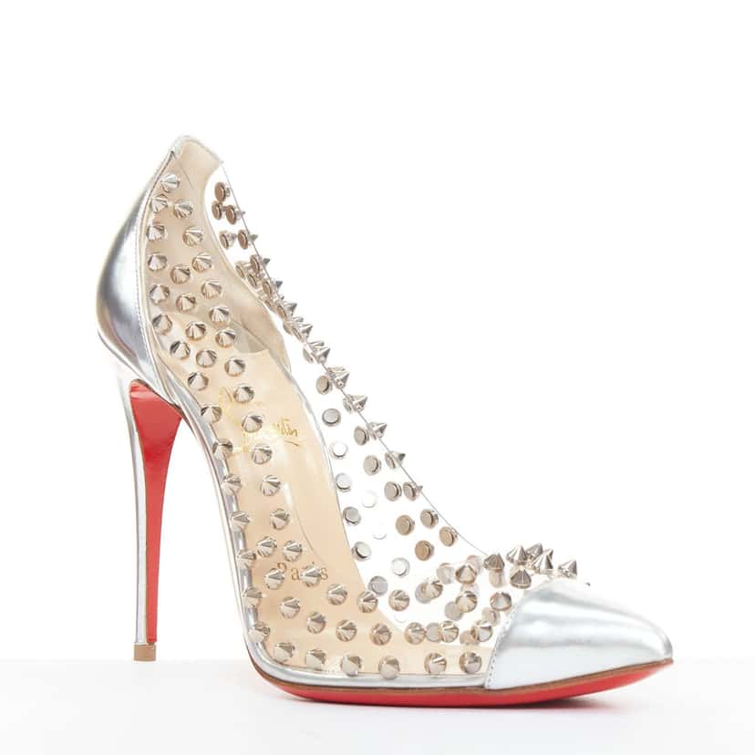 Christian Louboutin Spike Me 100 Silver Leather Good condition - Back View