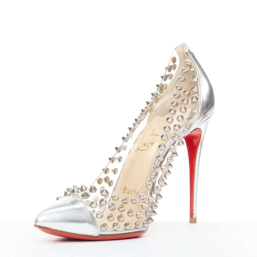 Christian Louboutin Spike Me 100 Silver Leather Good condition - Model View