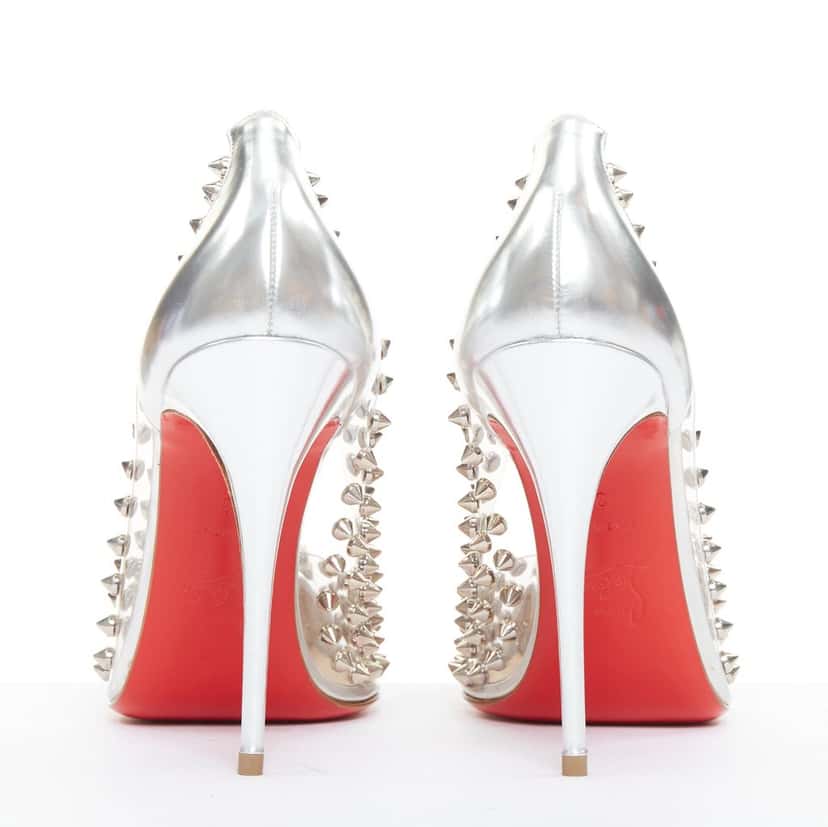 Christian Louboutin Spike Me 100 Silver Leather Good condition - Box View