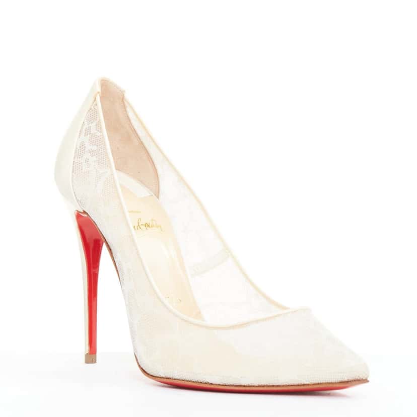 Christian Louboutin Pigalace 100 Dentelle Nuage Crepe Ecru Silk Very good condition - Back View