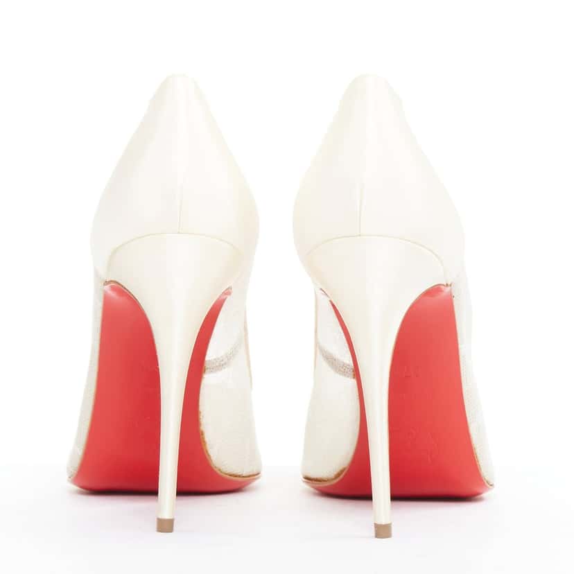 Christian Louboutin Pigalace 100 Dentelle Nuage Crepe Ecru Silk Very good condition - Box View