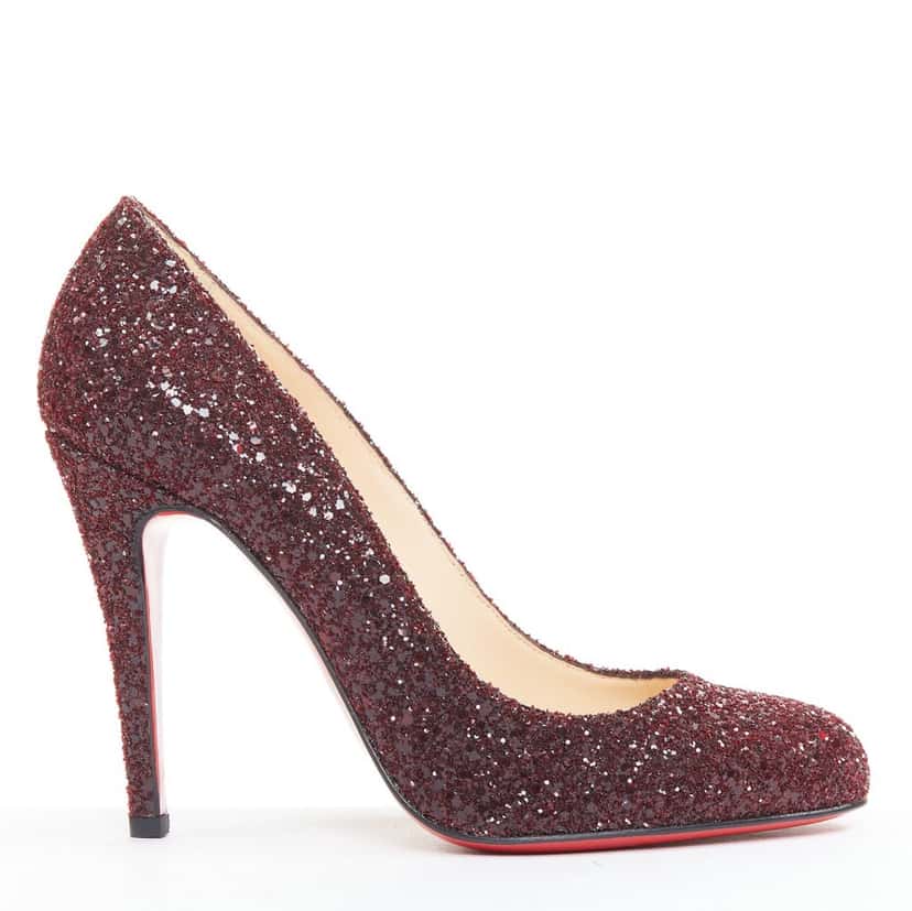 Christian Louboutin Ron Ron 100 Glitter Burgundy Leather Very good condition - Front View