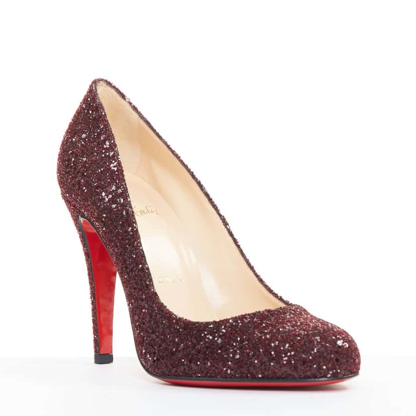 Christian Louboutin Ron Ron 100 Glitter Burgundy Leather Very good condition - Back View