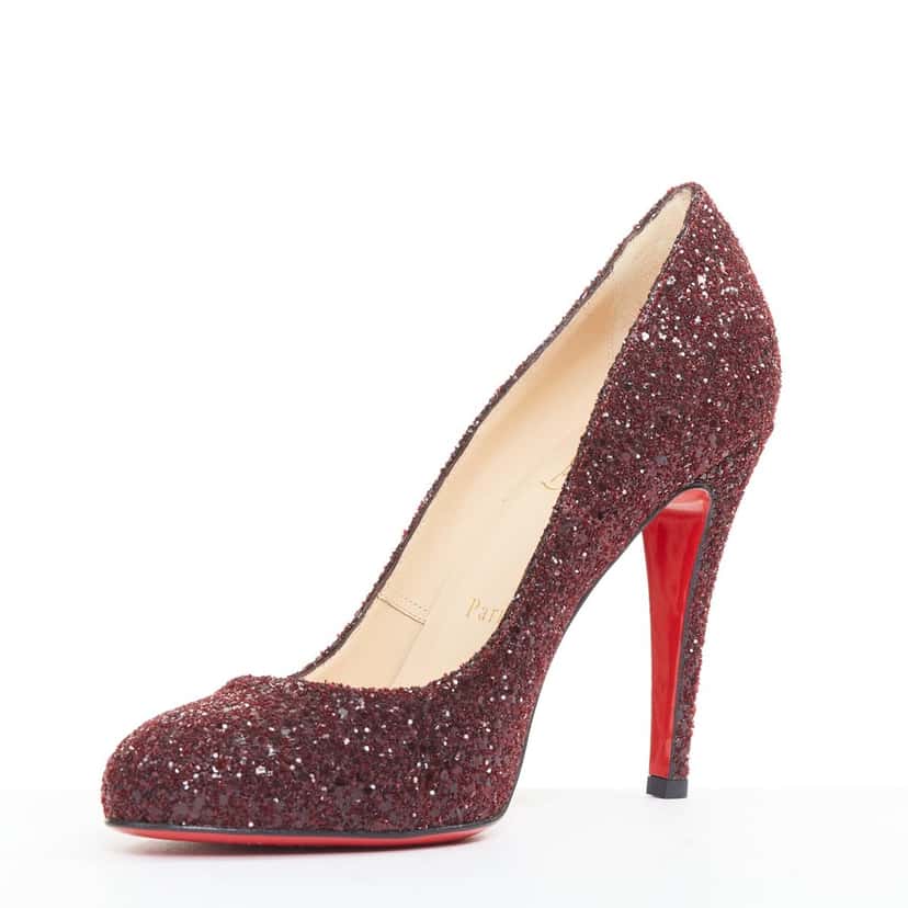 Christian Louboutin Ron Ron 100 Glitter Burgundy Leather Very good condition - Model View