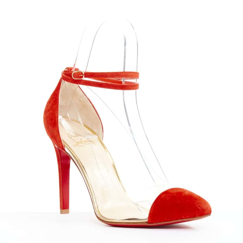 Christian Louboutin Un Bout 100 Veau Velours Red Leather Very good condition - Back View
