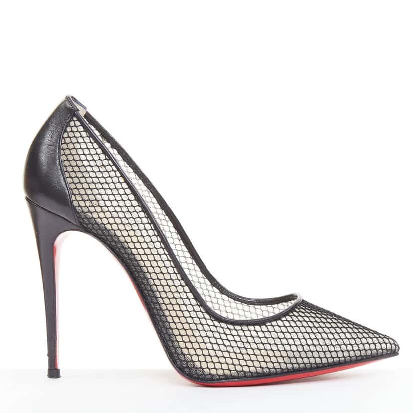 Christian Louboutin Follies Resille 100 Fishnet Pailette Black Leather Good condition - Front View