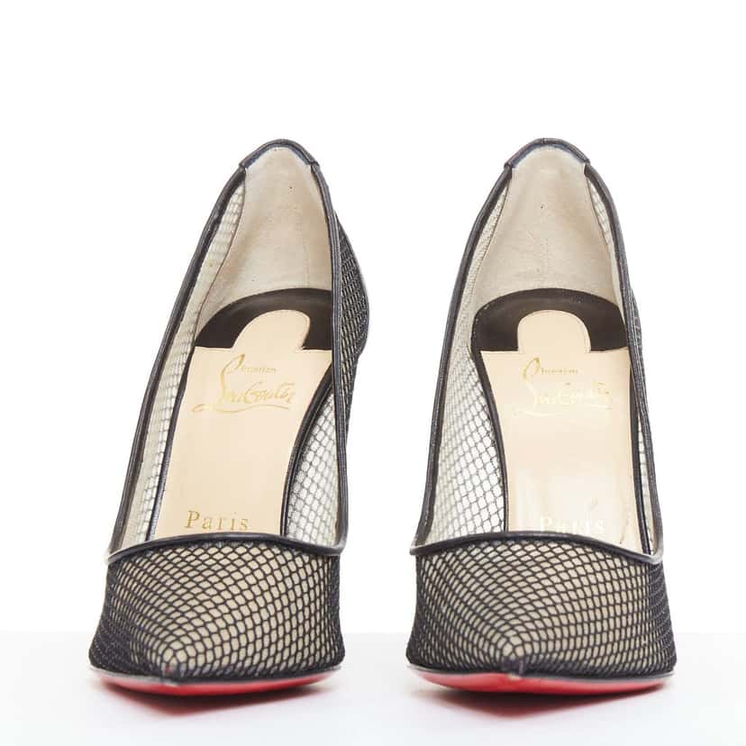 Christian Louboutin Follies Resille 100 Fishnet Pailette Black Leather Good condition - Inside View