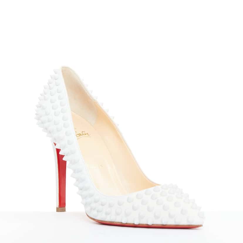 Christian Louboutin Pigalle Spikes 100 White Leather Very good condition - Back View