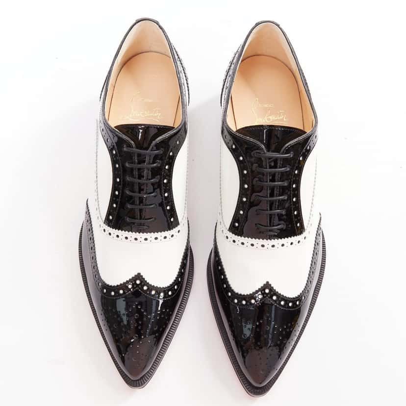 Christian Louboutin Zazou Fiori Flat Patent Black Leather Very good condition - Front View