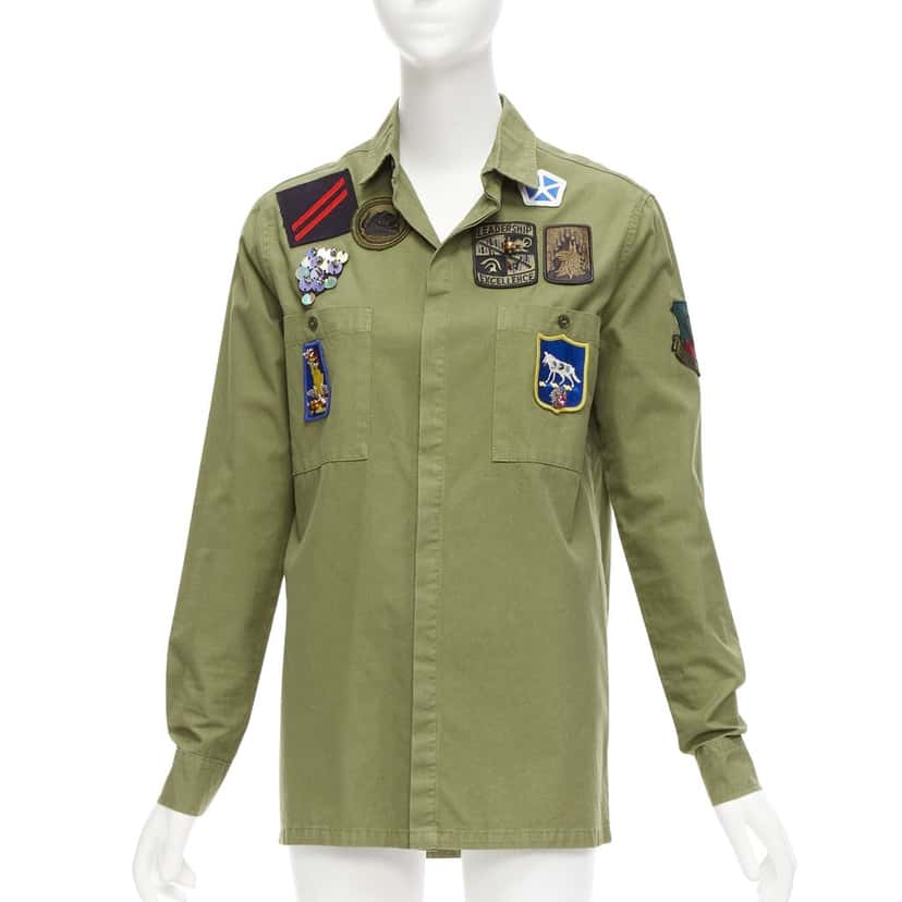 MR & MRS ITALY Military Safari Shirt Green Cotton Very good condition - Front View