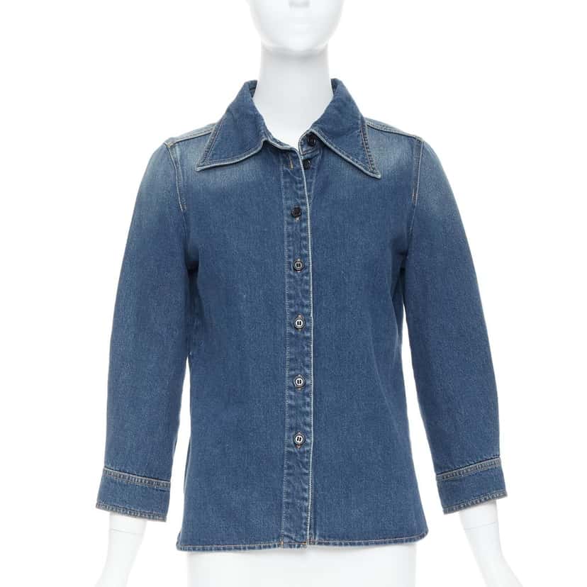 Chloe Blue Cropped Denim Shirt Blue Cotton Never worn - Inside View