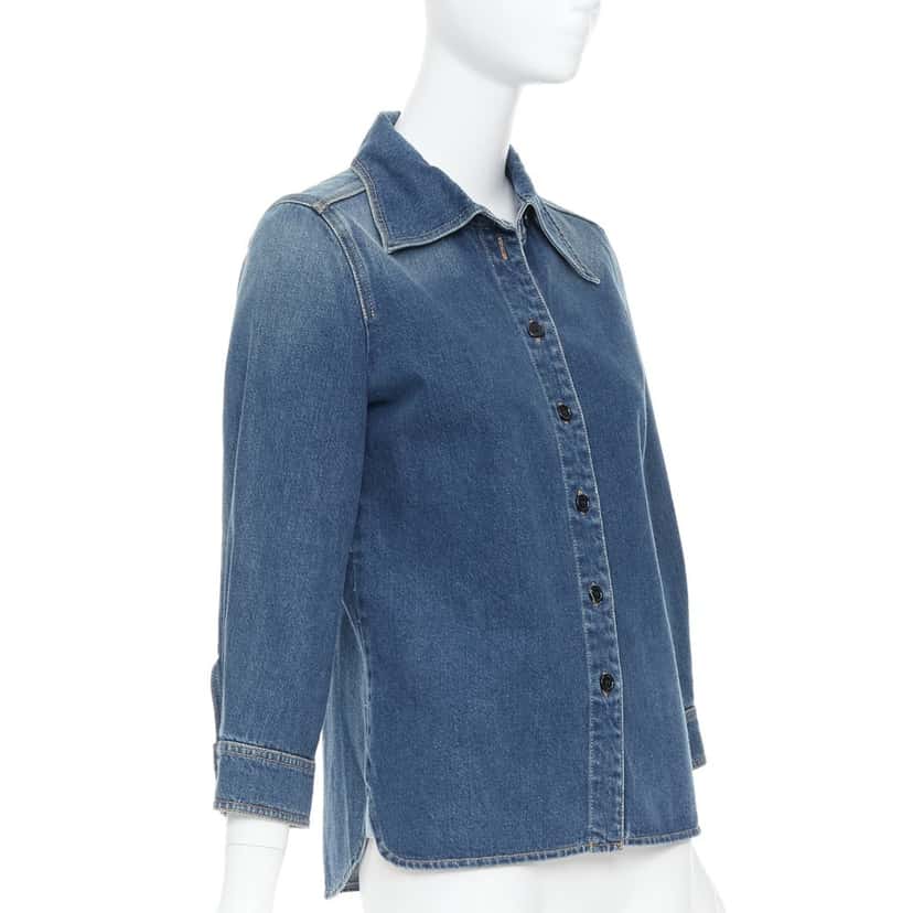 Chloe Blue Cropped Denim Shirt Blue Cotton Never worn - Model View
