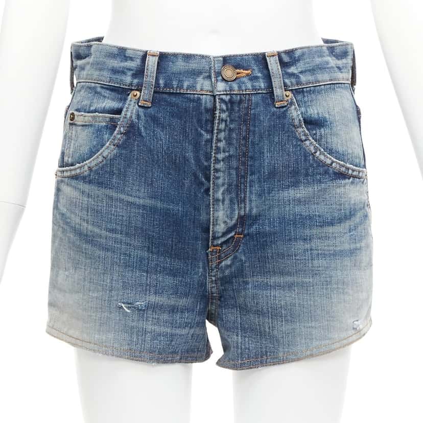 Saint Laurent Padded Wide Shorts Blue Never worn - Front View