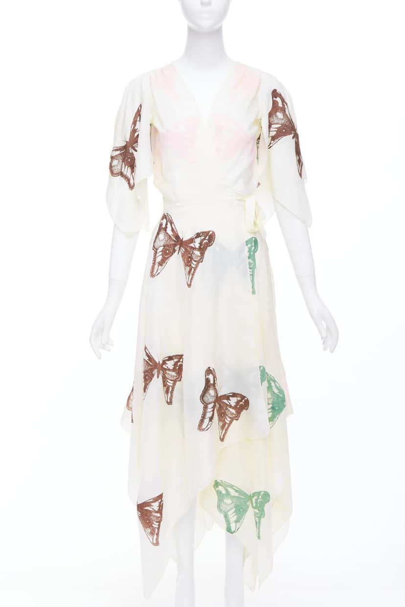 Jesse Kamm Butterfly Wrap Dress Ecru Silk Very good condition - Front View