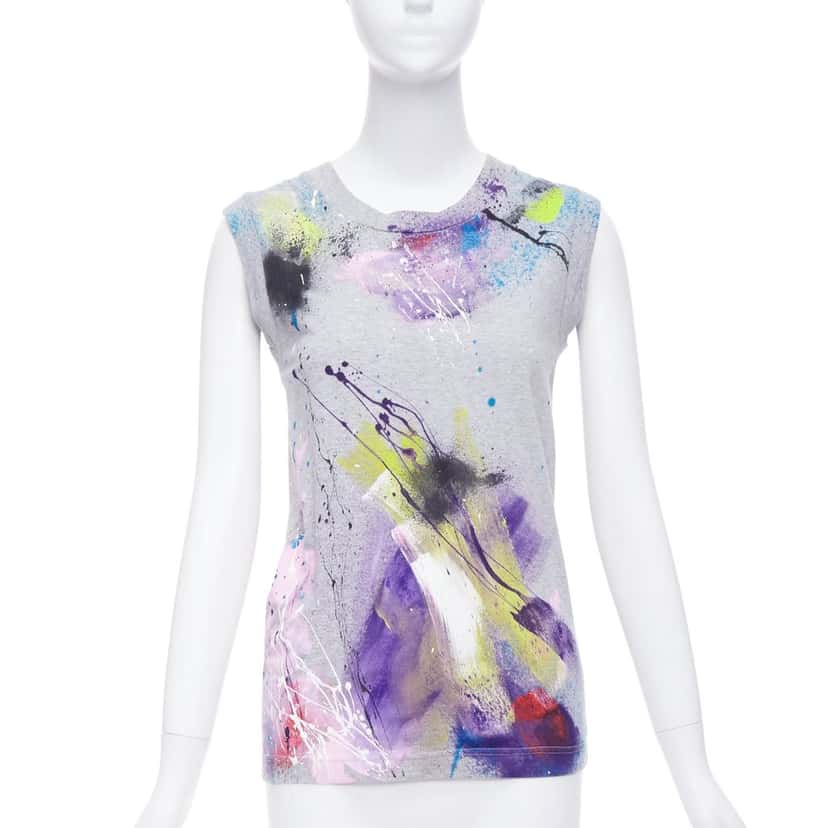 DOLCE & GABBANA Painted Tank Top Grey Cotton Never worn - Front View