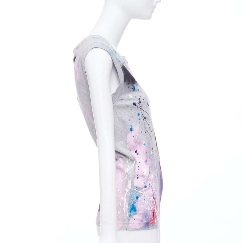 DOLCE & GABBANA Painted Tank Top Grey Cotton Never worn - Model View