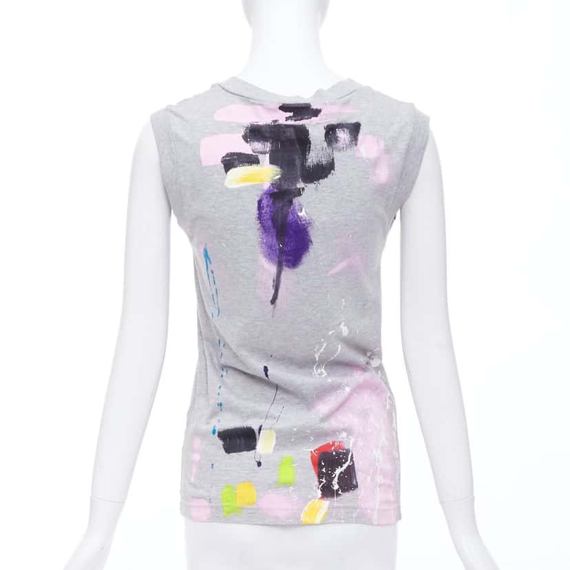 DOLCE & GABBANA Painted Tank Top Grey Cotton Never worn - Box View