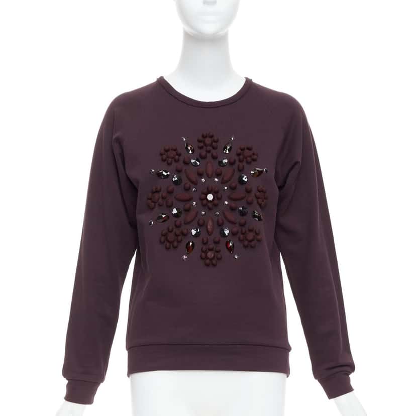Lanvin Crystal Embellished Pullover Burgundy Cotton Very good condition - Front View