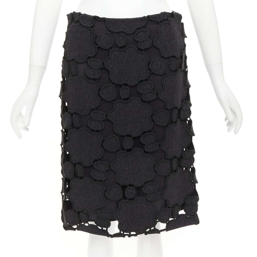 Miu Miu Cloud Embroidery Skirt Grey Wool Never worn - Front View
