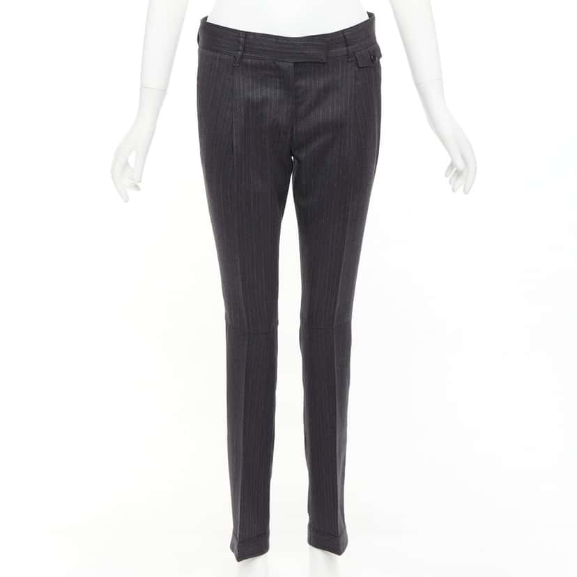 Prada Pinstripe Cuffed Pants Grey Wool Never worn - Front View
