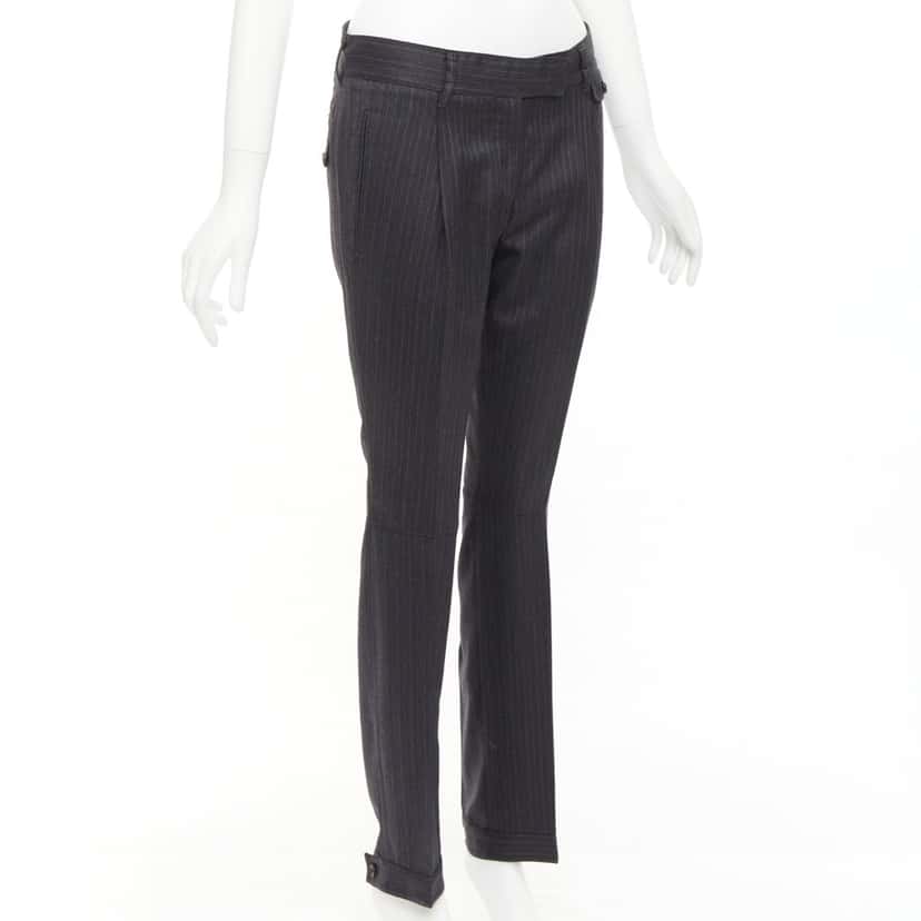 Prada Pinstripe Cuffed Pants Grey Wool Never worn - Inside View