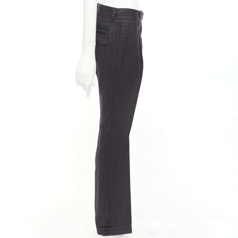 Prada Pinstripe Cuffed Pants Grey Wool Never worn - Model View